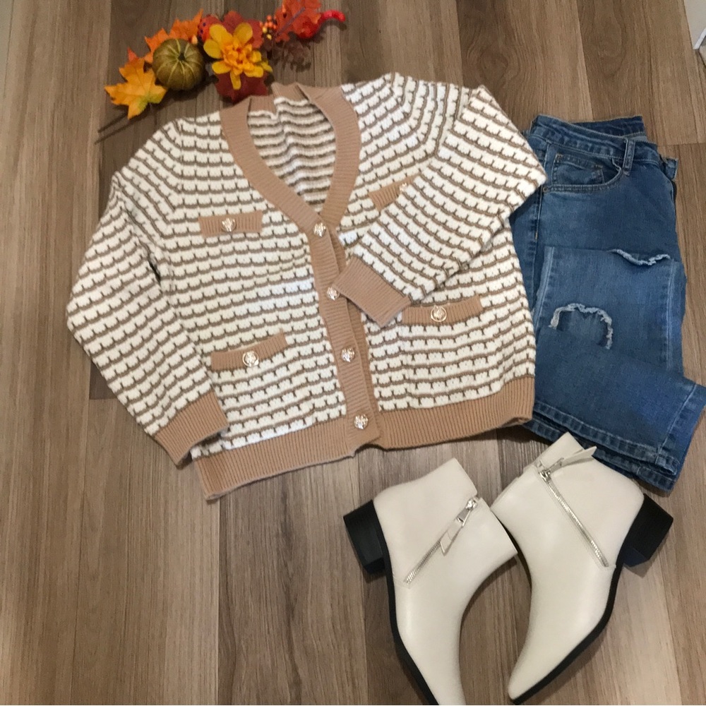 Shein, brown  and white striped sweater